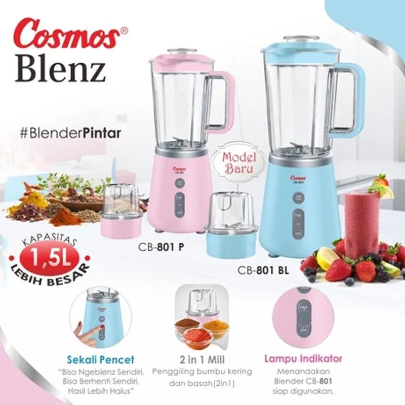 BLENDER COSMOS CB 801 / BLENDER COSMOS 2IN1 CB 801 / COSMOS CB 801 BLENDER PLASTIK KAPASITAS 1.5 LIT
