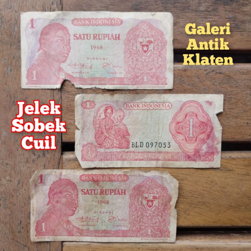 Rusak Asli 1 Rupiah Sudirman Tahun 1968 Seri Jendral Soedirman Dirman Uang Kertas Kuno Duit Lama Indonesia Original Poor Jelek Sobek