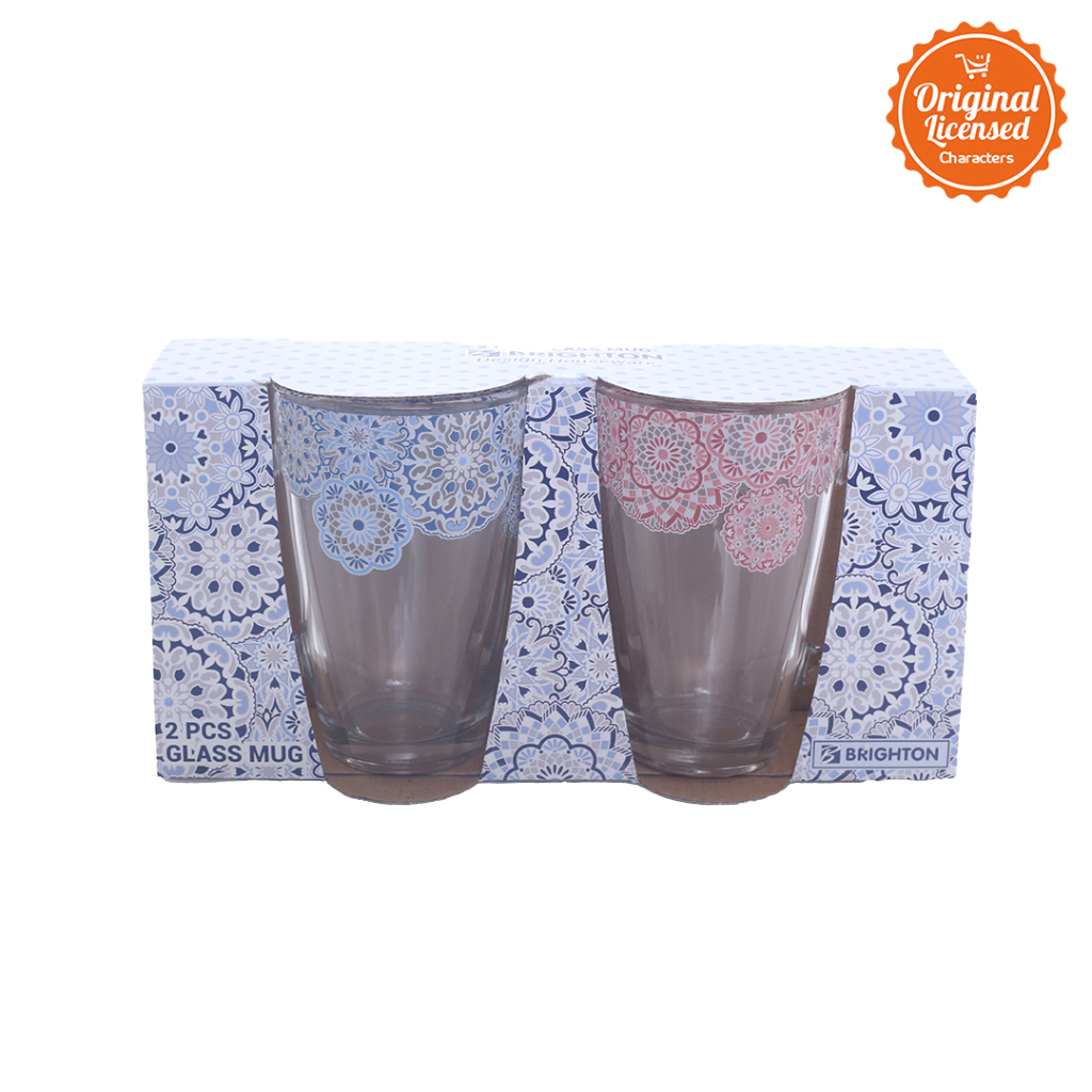 Gelas Brighton Glass Mug Set 2 pcs Merah Biru