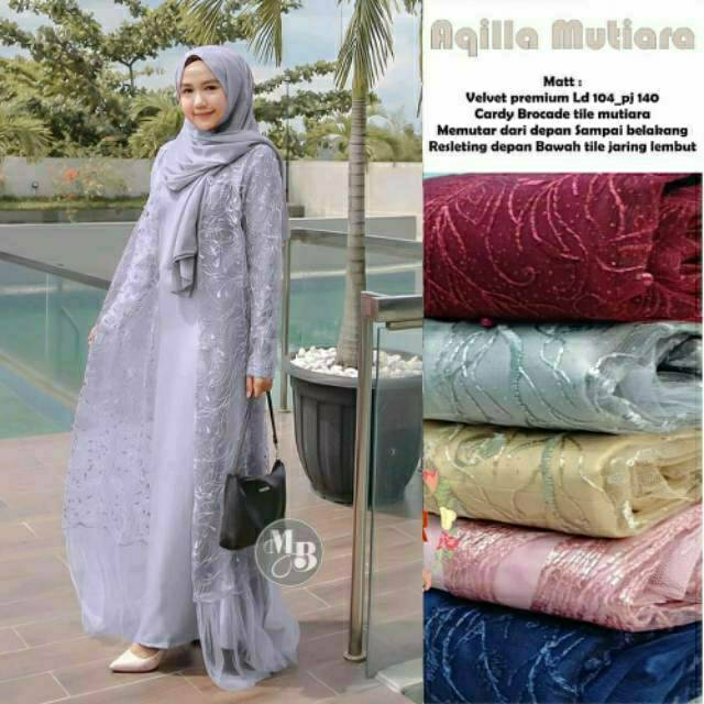 [ADA JUMBO] - AQILA MUTIARA CYNTIA DRESS BY KHAILARESS GAMIS MEWAH AQILA  MUTIARA BROKAT TULE A LINE
