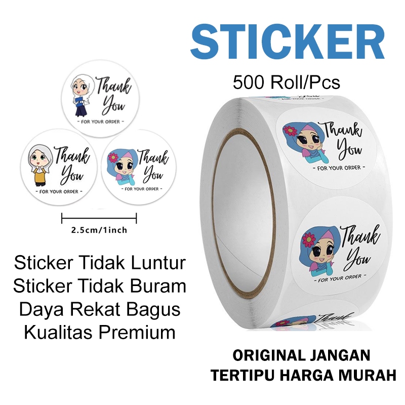 

Limited Edition Paling Murah 1 Roll Isi 500 Pcs Sticker Custom Thank You Made With Love For Your Order Hijab 2.5 Cm