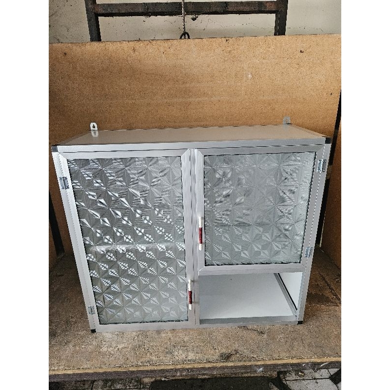 rak lemari gantung kitchen set atas aluminium 2 pintu bumbu