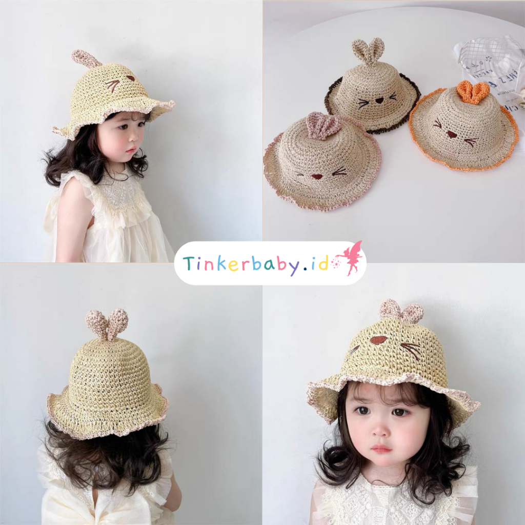 Topi Bucket Hat Anak Perempuan Jerami Kitty Lucu | Topi Pantai Anak Usia 1-5 Tahun Tp-0898