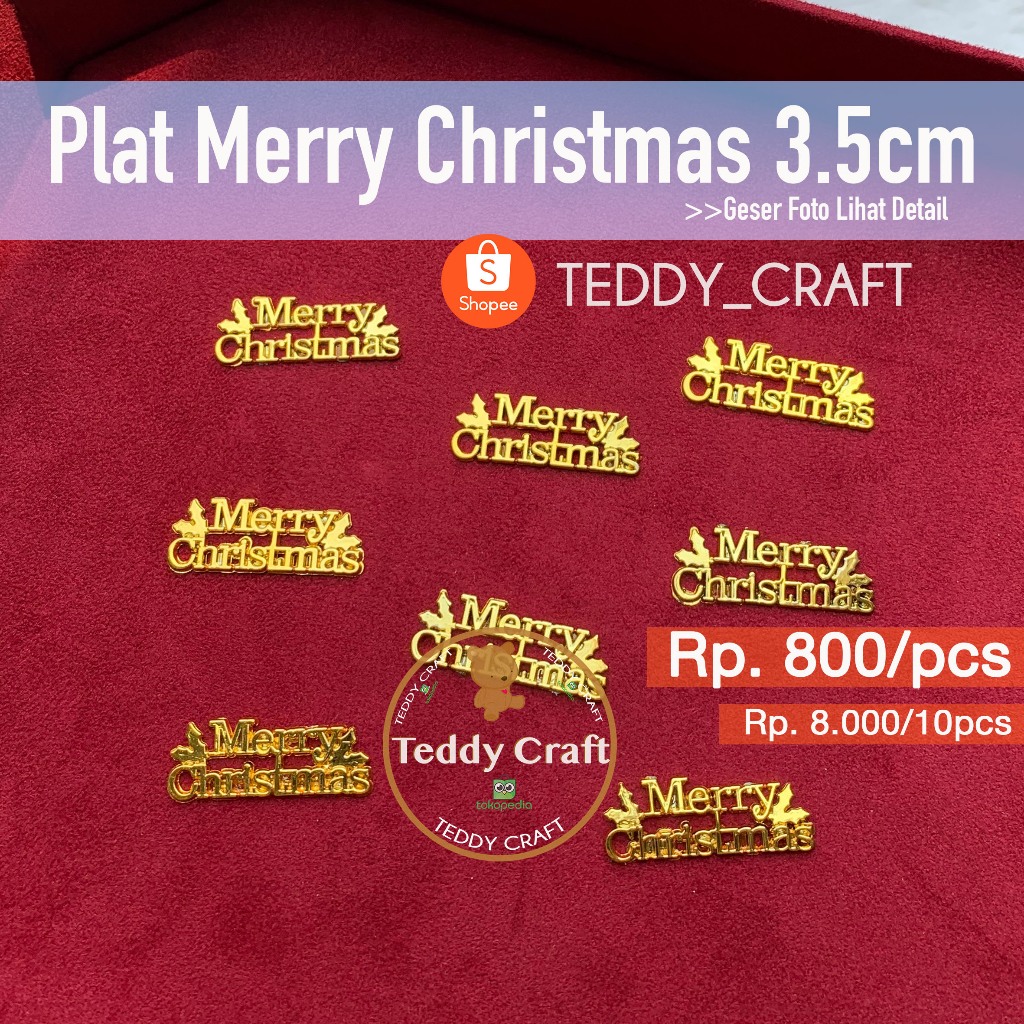 

Plat Merry Christmas 3.5cm - Resin Tulisan Merry Christmas Emas Gold - Teddy Craft