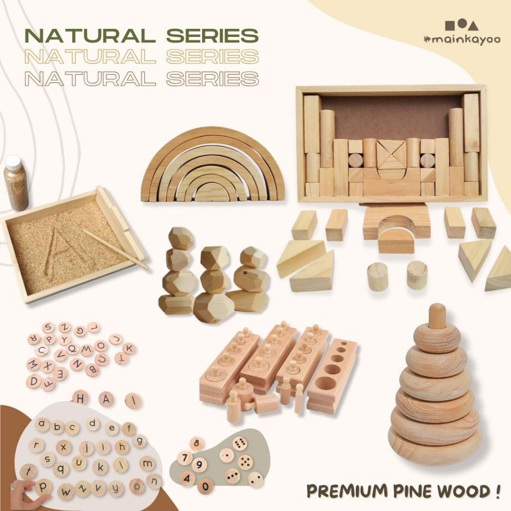 Montessori Toys Natural Series - Premium Pine Wooden Toys - mainan edukasi montessori anak