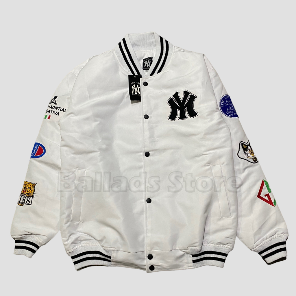 Varsity Jaket NY New York White Full logo Jacket Pria Wanita Kece  Kekinian Original