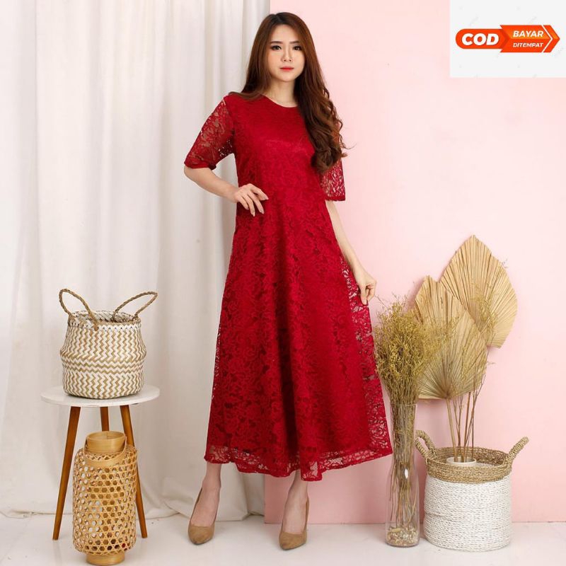 DRESS BRUKAT PESTA GAUN BROKAT NATAL BAJU WANITA