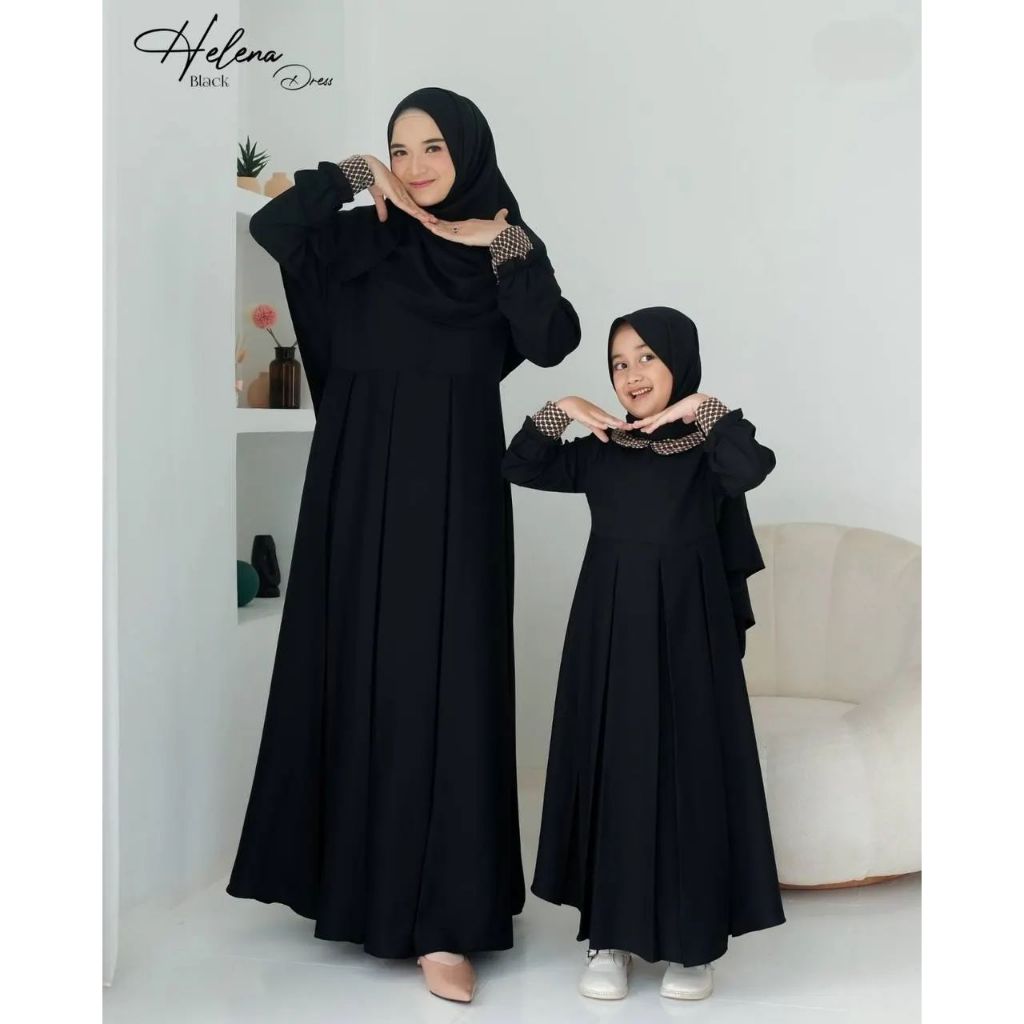 Couple Ibu anak perempuan Helen Dress Crinkle airflow Baju couple ibu anak perempuan Gamis couple ibu anak perempuan Baju kapelan suami istri anak Baju sarimbit keluarga muslim 2023 gamis couple keluarga