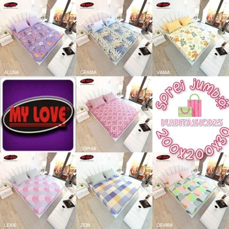 Sprei Jumbo All New My Love Uk 200x200 Tinggi 30cm Extra King Size - Motif Minimalis Abstrak Dewasa