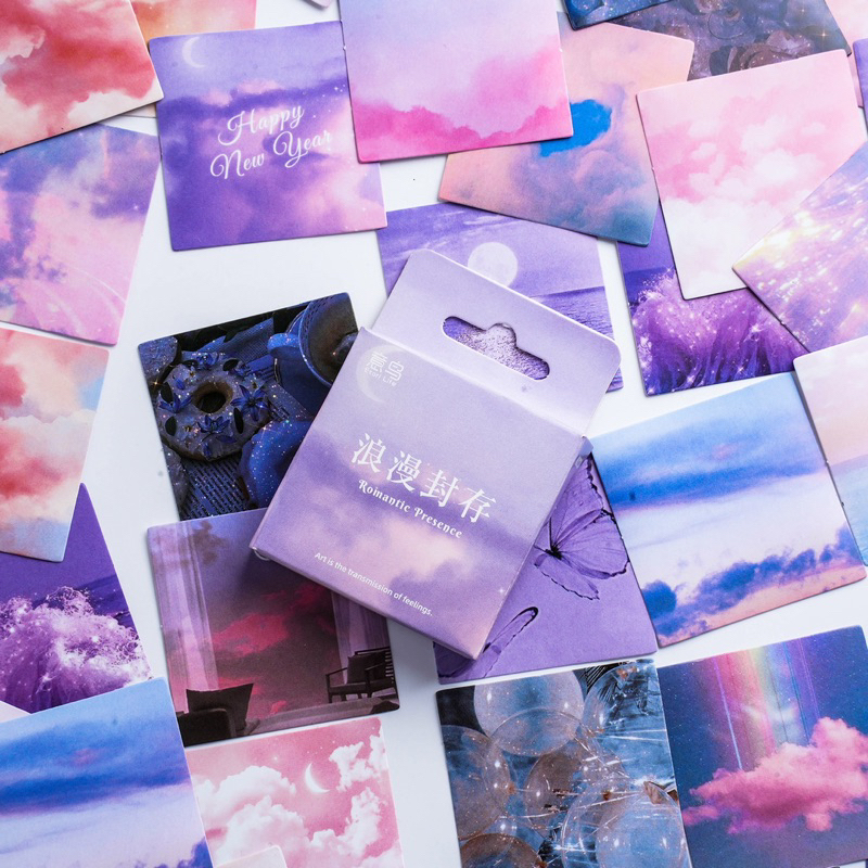 (READY) 46PCS ROMANTIC PRESENCE STICKER BOX SET | clou deco estetik aesthetic stiker purple ungu awa