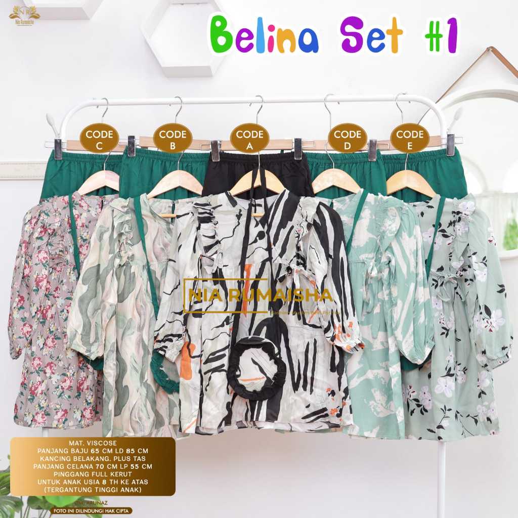 BELINA SET #1 ONESET ANAK CASUAL BLOUSE DAN CELANA KULOT FREE TAS CANTIK SETELAN BAJU ANAK PEREMPUAN
