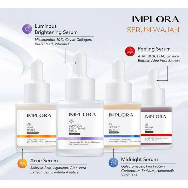 Implora Serum Wajah Glowing / Flek Hitam / Kerutan / Original 20ml