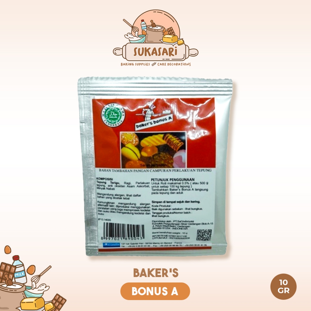 

Sukasari - Baker's Bonus A Bread Improver 10gr / Pelembut Roti Bread Emulsifier Bakers Bonus / Pengembang Roti