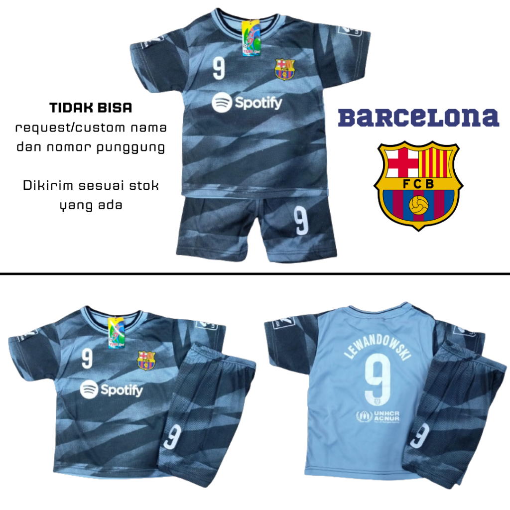 SETELAN BAJU BOLA ANAK BARCELONA ABU TERBARU 2023-2024 / BISA COD SET BOLA ANAK LAKI LAKI TERBARU 1-