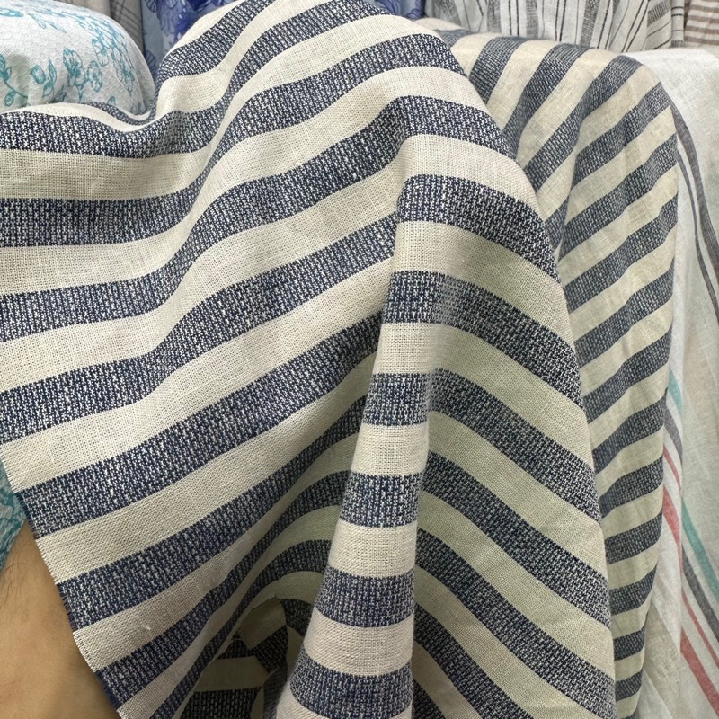 bahan katun linen motif salur harga meteran
