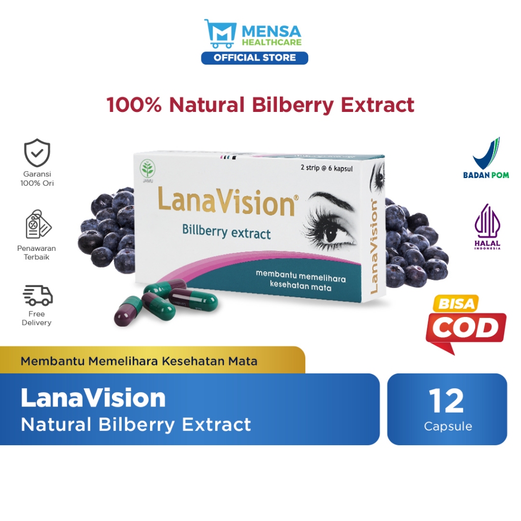 LanaVision Bilberry extract 1 Pack x 12 Capsule ( Suplemen Mata Herbal / Kesehatan / Vitamin Mata / 