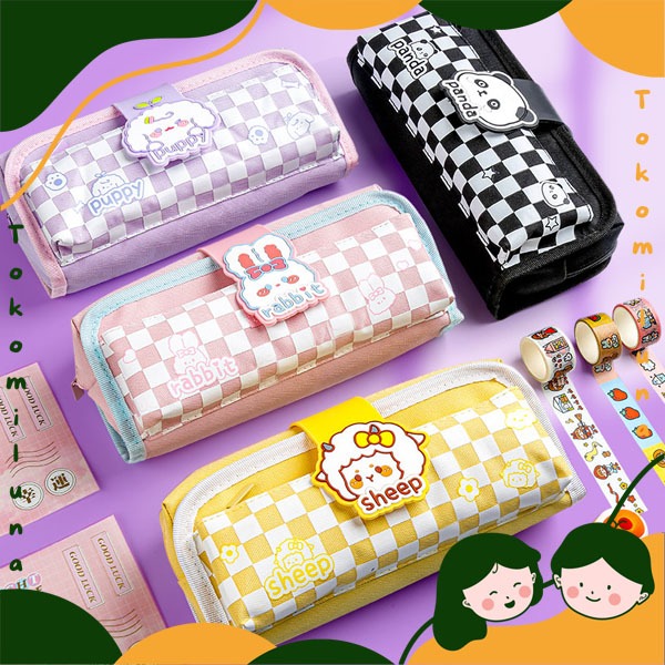 

Kotak pensil jumbo checkered ukuran besar bisa muat banyak motif kotak lucu cute kawai estetik HB1499