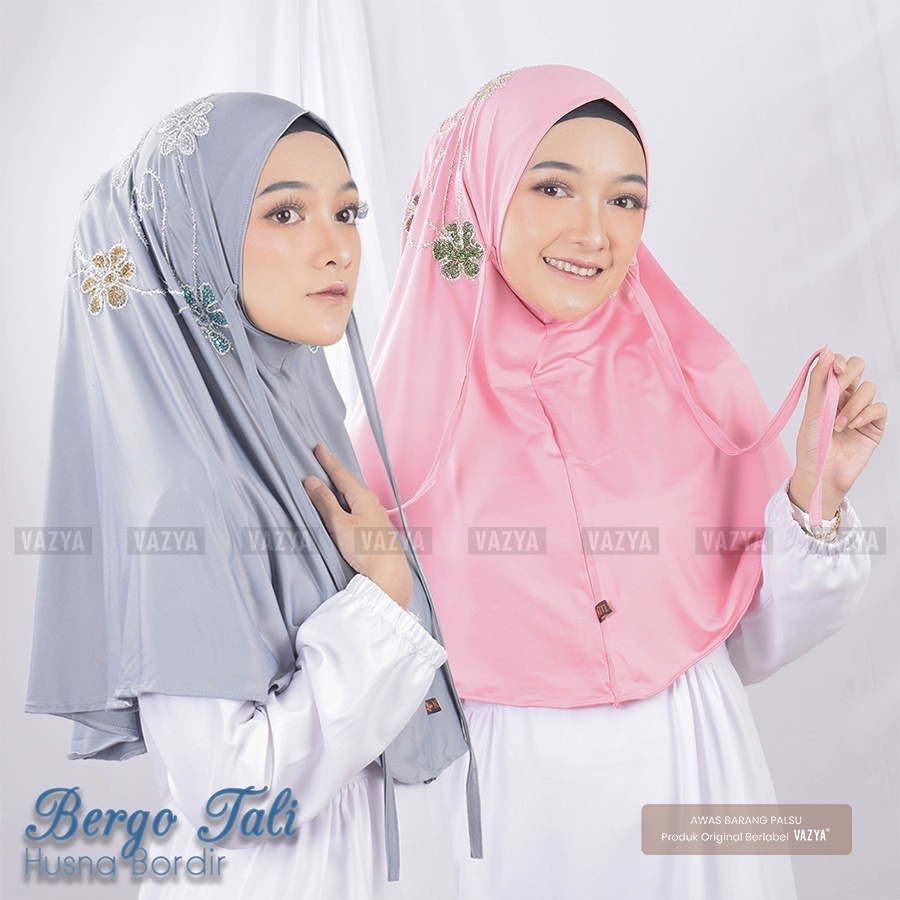Bergo Tali Husna Bordir / Bergo Jersey / Hijab Bergo Tali / Hijab / Bergo / Bergo Tali by VAZYA  HIJ