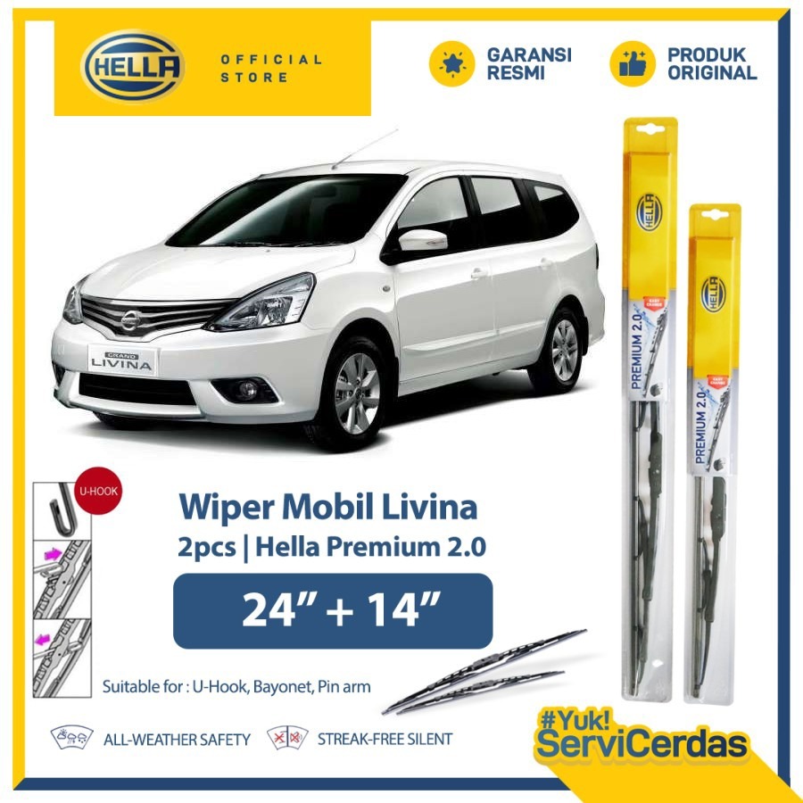 Wiper Mobil NISSAN Livina 24” + 14” (2pcs) - HELLA Premium 2.0