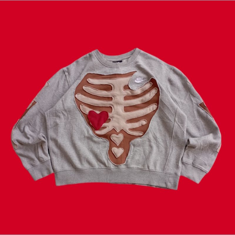 Reworked crewneck nike club "skeleton & brown "