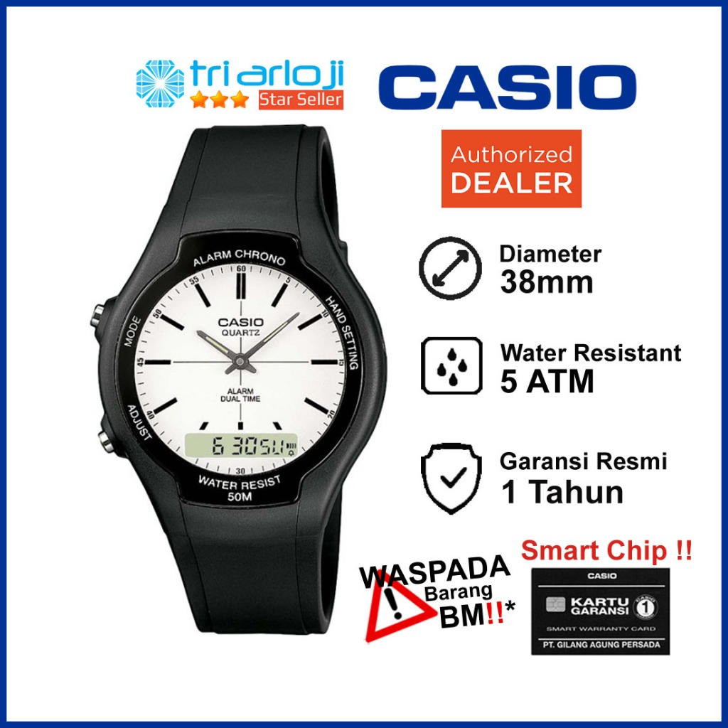 CASIO AW-90H-7EVDF Jam Tangan Unisex Pria Wanita Analog Digital Hitam AW90H AW-90H-7E