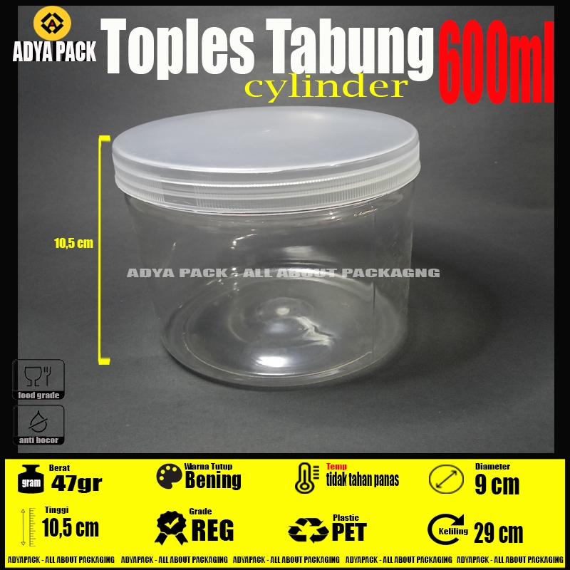 Toples Tabung Silinder 600 ml - Jar Plastik Mamitoko Fox Ulir