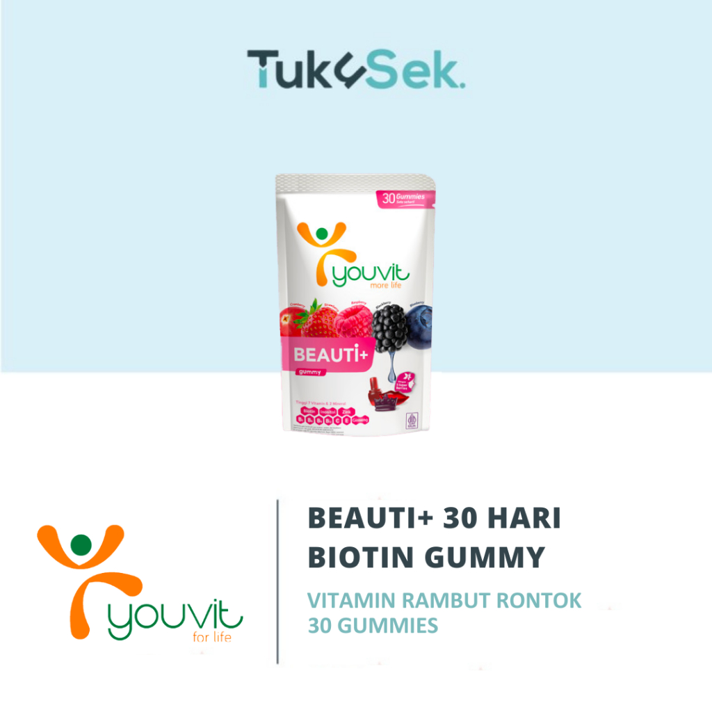 Biotin Gummy untuk Vitamin Rambut Rontok | Youvit Beauti+ 30 Hari