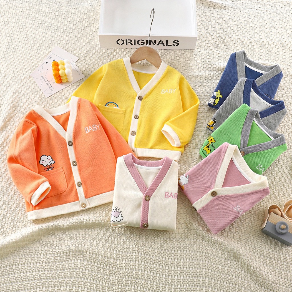 Sunny Stars Korean Style V-neck Sweater Cardigan Anak Laki-Laki Perempuan Warna Warni Kartun Kardiga