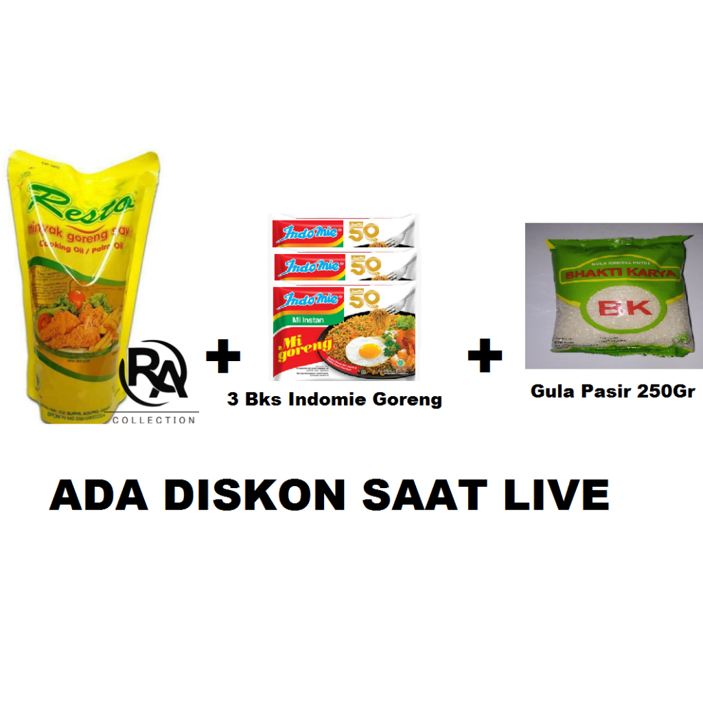 

Paket Sembako 30 Ribuan Resto 1L + Indomie Goreng 3 Bungkus + 250 Gram Gula - Rafka Aulia Collection