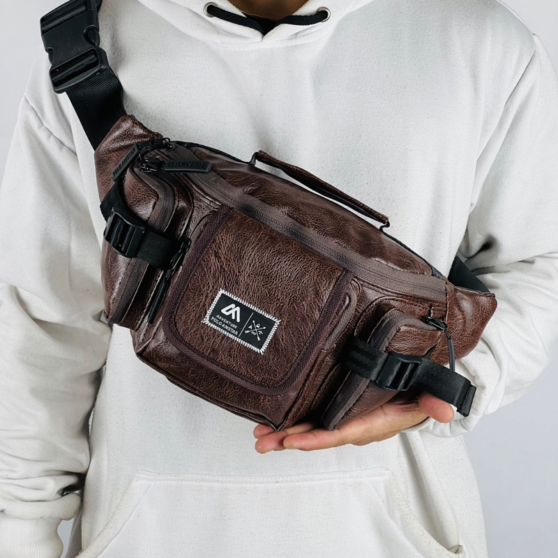 Waistbag Tactical Polo Amstar Kulit PU Leather Premium Waterproof Tas Pinggang Tas Selempang Dada