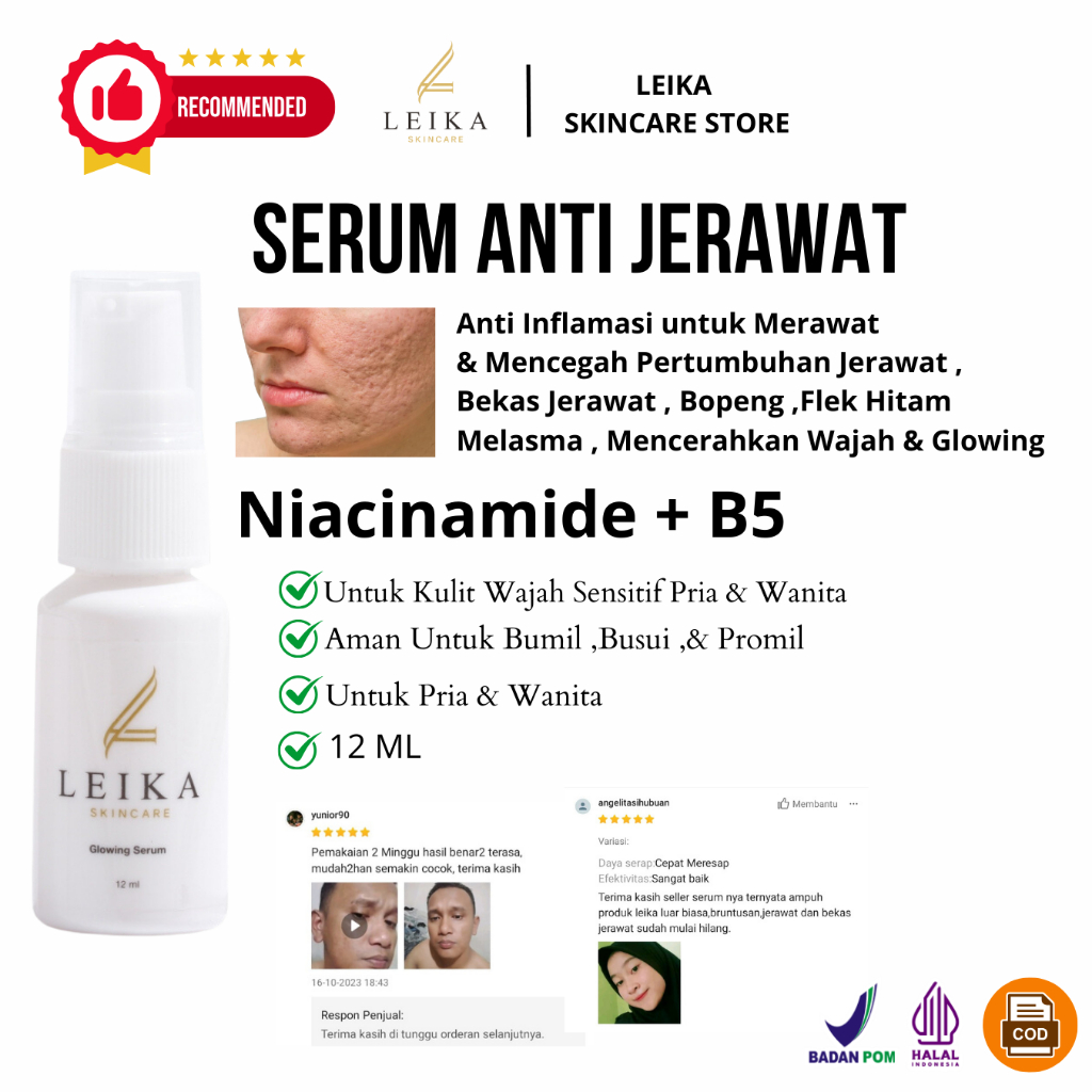 Ampuh Glowing Serum Leika skincare Anti Jerawat Bpom treatment acne serum bekas jerawat penghilang j