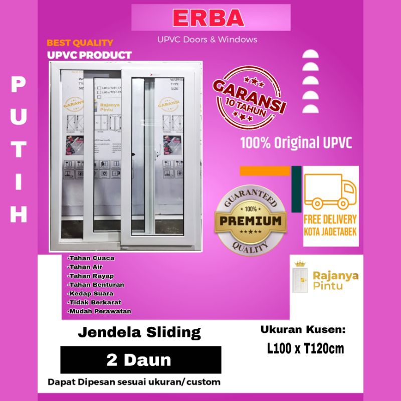 Jendela Sliding 2Daun UPVC ERBA Super Premium 