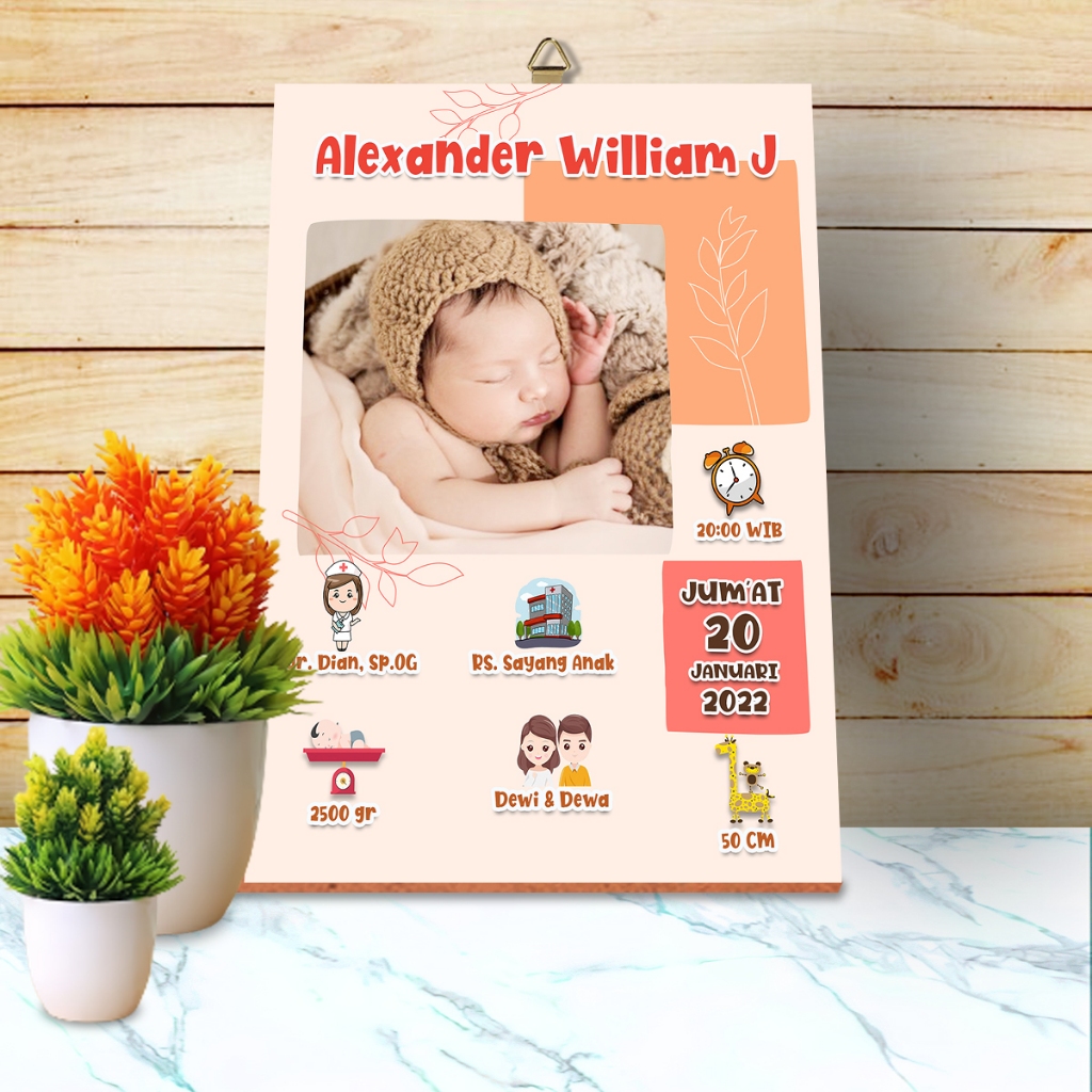 Hiasan dinding kayu - biodata bayi custom - hiasan dinding biodata bayi - biodata bayi cowo - biodat