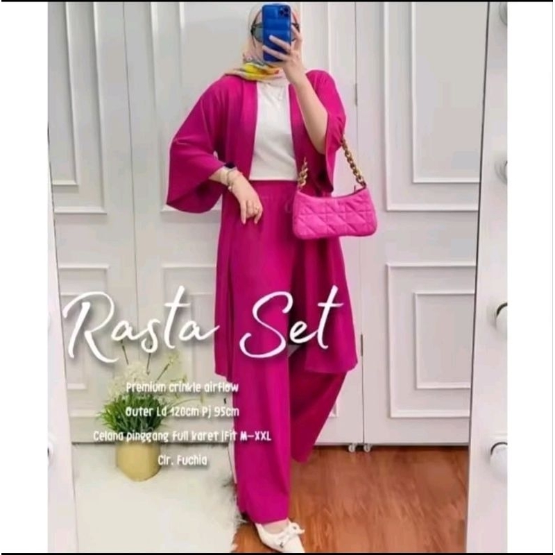 Best Seller Rasta set bahan crinkle premium airflow (celana + cardigan) trend