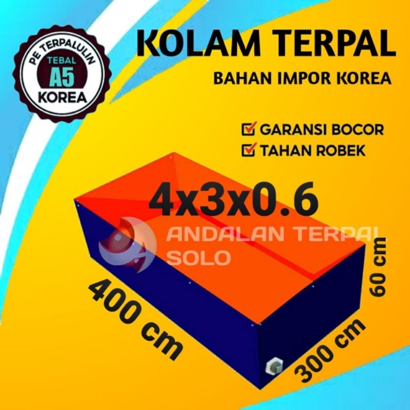 Terpal kolam Terpal ikan kotak bahan A5 korea ukuran 400x300x60/4×3×0.6/3×4×0.6