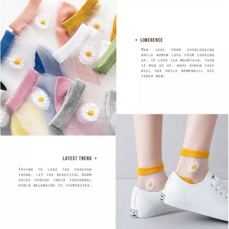 [cod] termurah kaos kaki pendek motif bunga Daisy / kaos kaki transparan motif bunga Daisy / kaos ka