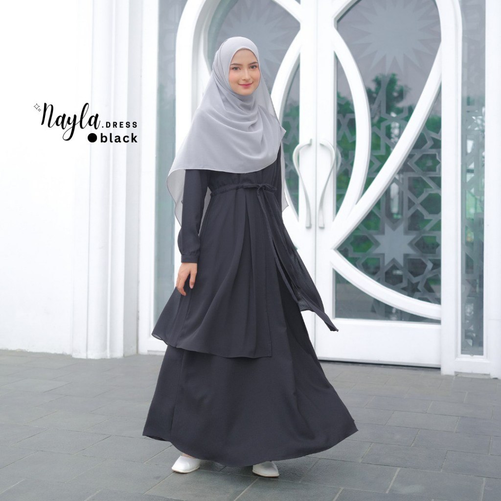 Riskirich Nayla Gamis Remaja Dewasa Muslimah 2 in 1 Style Kombinasi Outer Dijahit Menyatu Terbaru