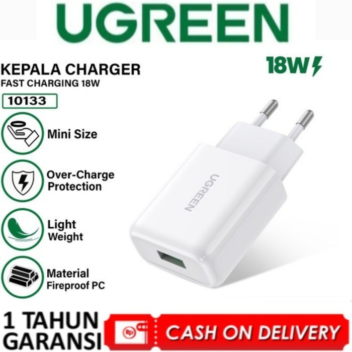 UGREEN Kepala Charger iPhone Android USB A 18W QC 3.0 Fast Charging