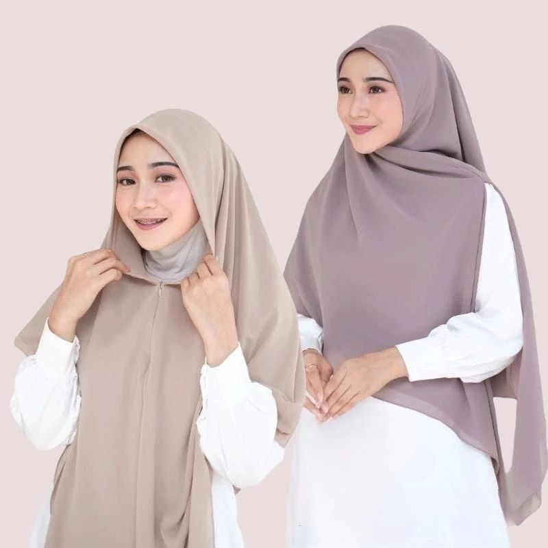 Segi Empat Zipper Ceruty Babydoll | Khimar Zipper Resleting | Segi Empat Instan