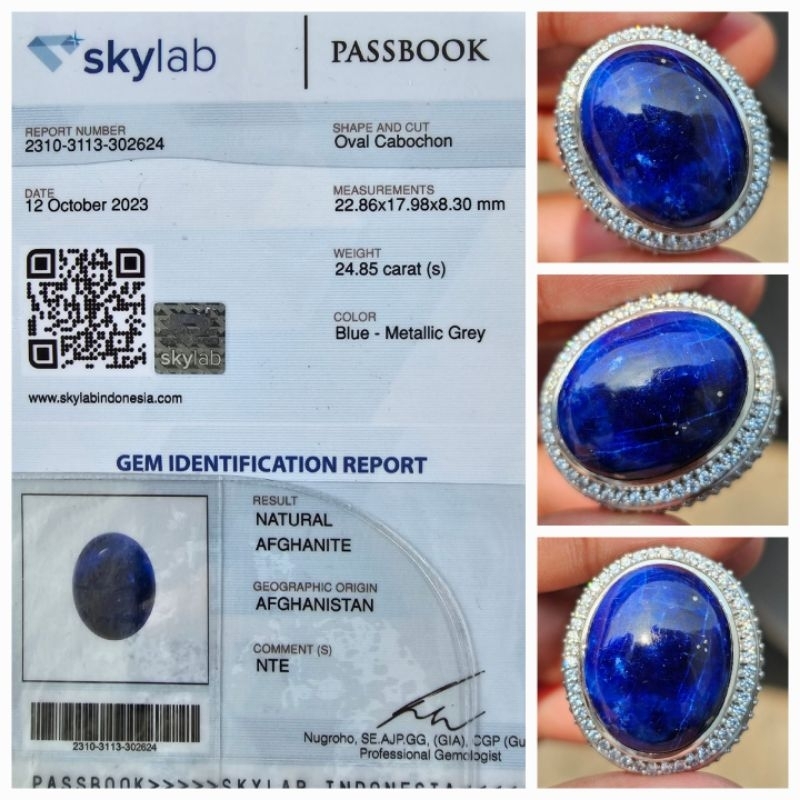 Natural HQ Rare Gemstone Top Blue Afghanite Sertifikat 24.85 crt