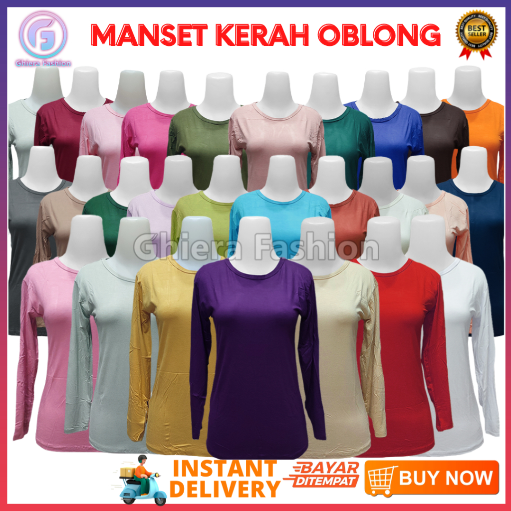 Manset Lengan Panjang Wanita Bahan Rayon Premium Kerah Leher O Neck Turtle Neck Polos Baju Dalaman W