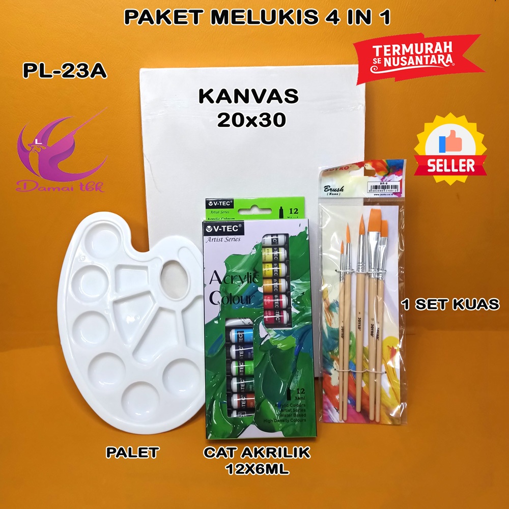 

Paket Melukis Lengkap Set 4 in 1 Set Kanvas 20x30 Kuas Palet dan Cat Acrylic