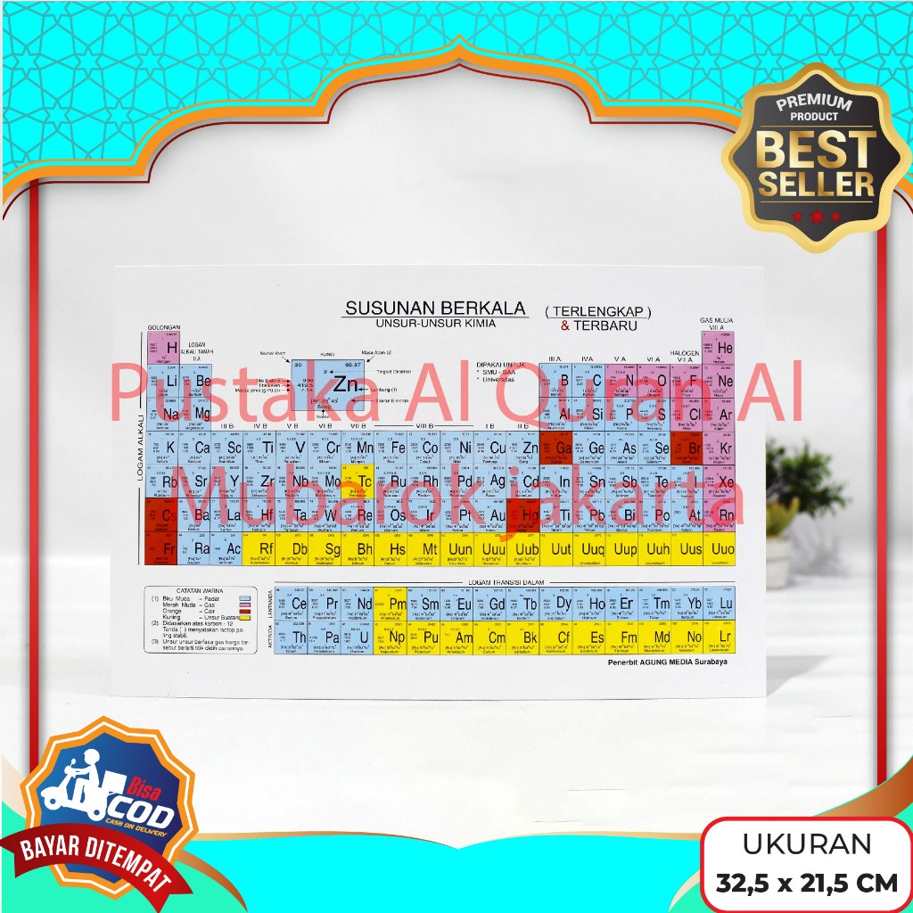 Susunan Berkala Unsur Kimia 1 Pc Ukuran Besar ( 21,5 X 32 Cm) A4 Periodik Unsur Kimia Terbaru