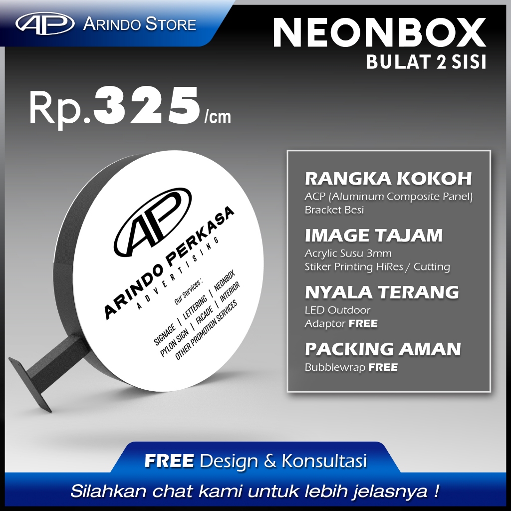 

Neon Box bulat murah 2 sisi akrilik