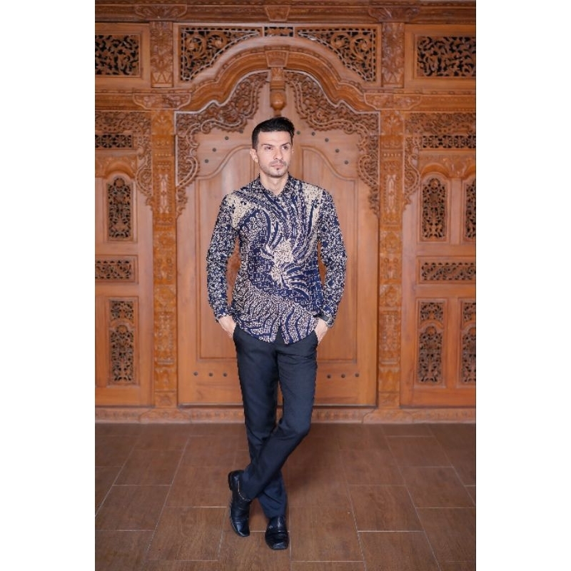batik pria soloan merak navy