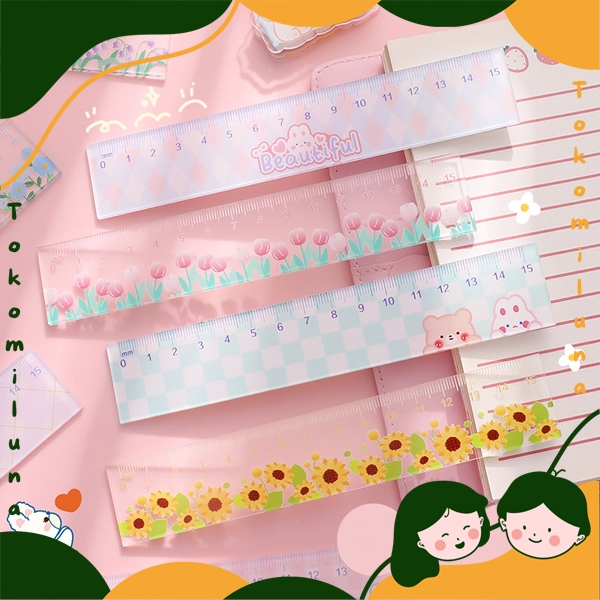 

Penggaris ukuran 15 cm cantik akrilik motif lucu cute kawai aesthetic HB1408