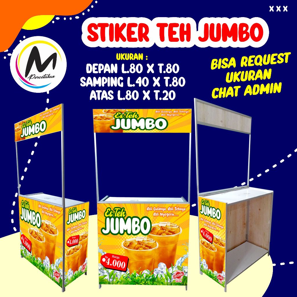 CETAK STIKER ES TEH / STANDBOOTH ES TEH / BOOTH LIPAT / GEROBAK LIPAT / STIKER MAKANAN / STIKER METERAN