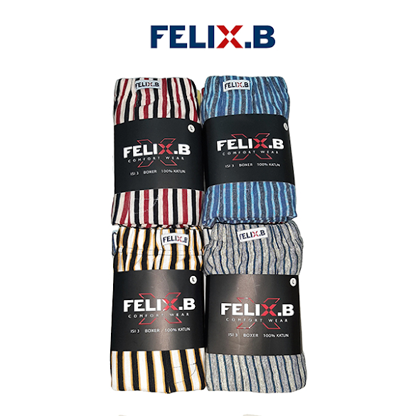 FELIX B BOXER 100% KATUN 3 In 1 Motif Garis FB5115-3