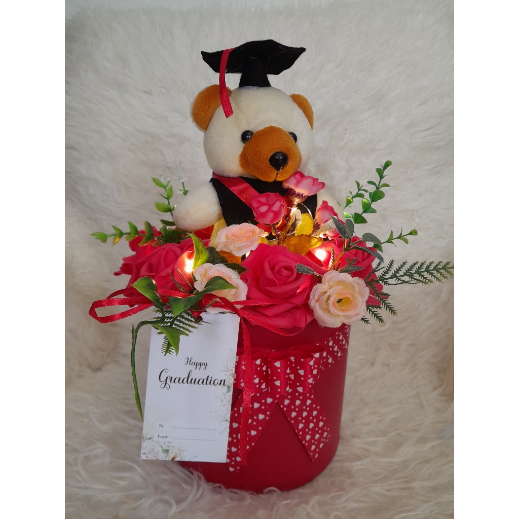 Bloom Box Flower Box Boneka Teddy Wisuda / Kado Wisuda
