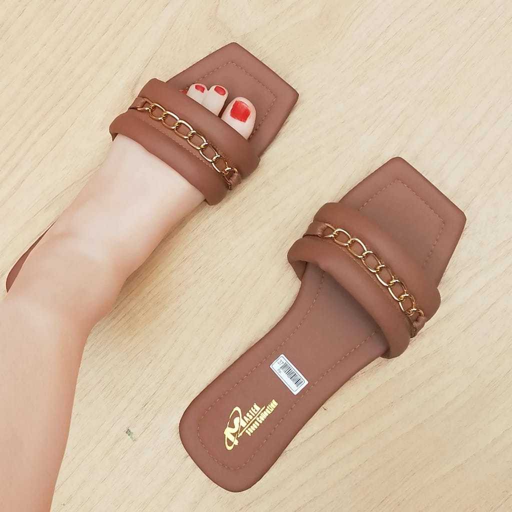 MHR.grosir - Sendal Teplek Slop Lipat Flat Strap Tali Kepang | Sendal Wanita Trendy